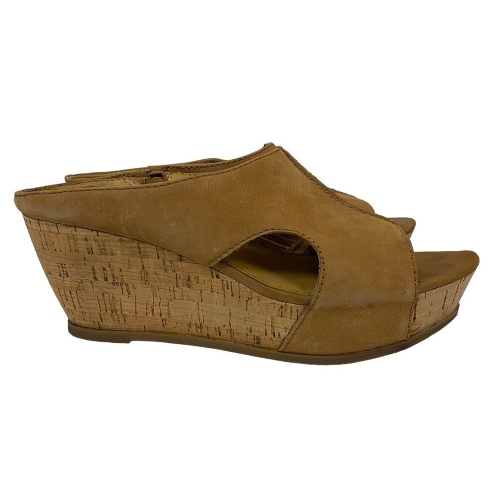 Franco Sarto Fiona Tan Leather Cork Platform Wedge Slip On Shoes Size 11